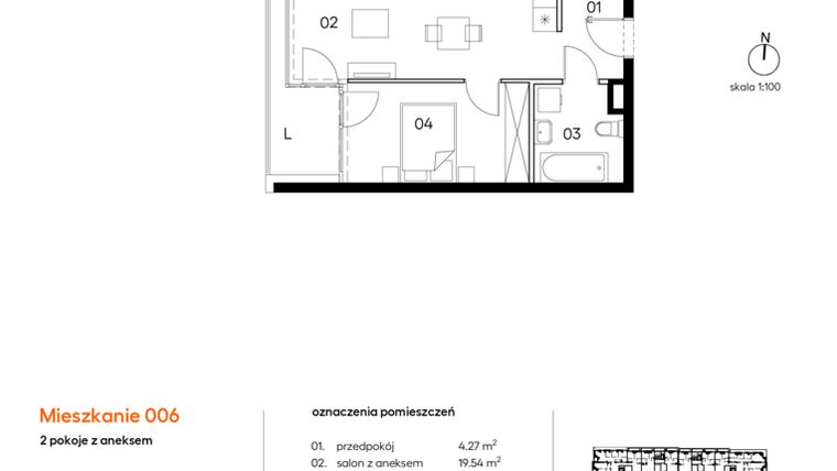 Rzut - Mieszkanie na sprzedaż 2 pokoje o powierzchni 40,24 m² - numer A.A006 w Miasto Polskich Mistrzów Olimpijskich II