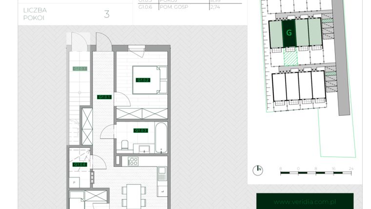Rzut - Mieszkanie na sprzedaż 3 pokoje o powierzchni 57,5 m² - numer G1 w Zielona Krzyszkowicka