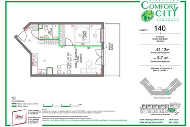 Rzut - Mieszkanie na sprzedaż 2 pokoje o powierzchni 44,17 m² - numer 140 w Comfort City Szmaragd