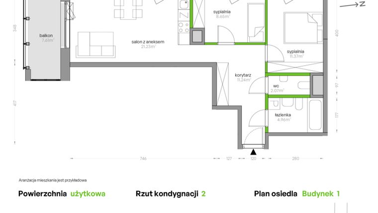 Rzut - Mieszkanie na sprzedaż 3 pokoje o powierzchni 59,53 m² - numer SV/39 w Sikorskiego Vita