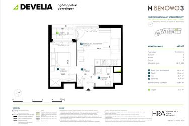 Rzut - Mieszkanie na sprzedaż 2 pokoje o powierzchni 35,84 m² - numer AA0307 w M Bemowo