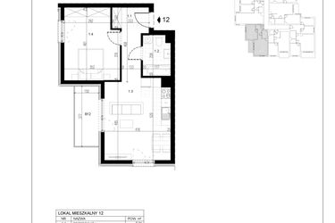 Rzut - Mieszkanie na sprzedaż 2 pokoje o powierzchni 47,48 m² - numer M12 w Trybuny Ludów 3
