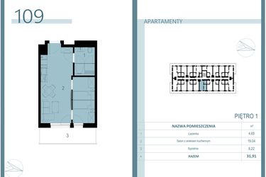 Rzut - Mieszkanie na sprzedaż 1 pokój o powierzchni 31,91 m² - numer 109 w Linea Mare Mrzeżyno