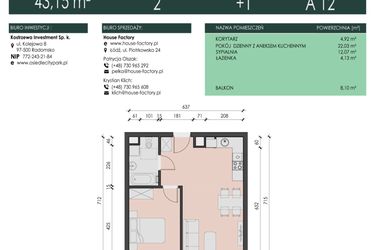 Rzut - Mieszkanie na sprzedaż 2 pokoje o powierzchni 43,15 m² - numer 12 w Osiedle City Park