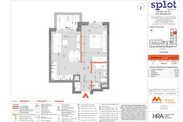 Rzut - Mieszkanie na sprzedaż 2 pokoje o powierzchni 40,52 m² - numer F1.A.03.02 w Splot Wola