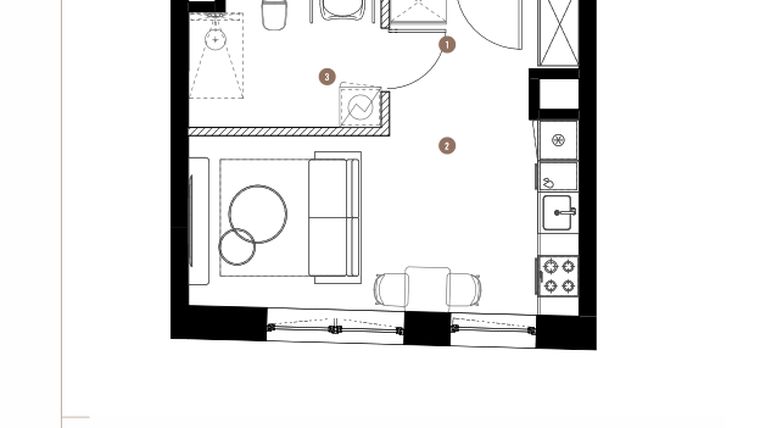 Rzut - Mieszkanie na sprzedaż 1 pokój o powierzchni 25,87 m² - numer 2.05.11 w Katowicka Residence