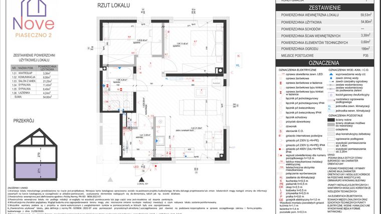 Rzut - Dom na sprzedaż 3 pokoje o powierzchni 54,8 m² - numer G6.1 w Nove Piaseczno 2 etap G