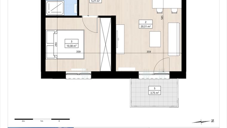 Rzut - Mieszkanie na sprzedaż 2 pokoje o powierzchni 40,15 m² - numer B4/2/28 w MONTANO