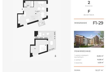 Rzut - Mieszkanie na sprzedaż 2 pokoje o powierzchni 52,27 m² - numer F1-29 w Na Koszutce II