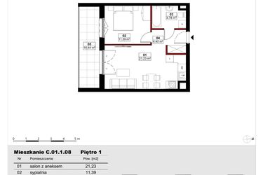 Rzut - Mieszkanie na sprzedaż 2 pokoje o powierzchni 41,8 m² - numer C01.1.08 w Skwer Witosa