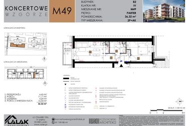 Rzut - Mieszkanie na sprzedaż 2 pokoje o powierzchni 36,32 m² - numer B2.49 w Koncertowe Wzgórze
