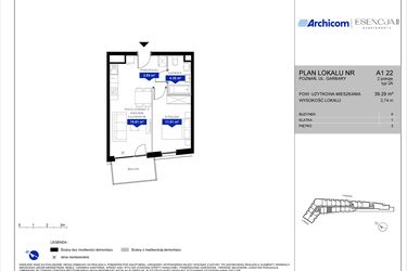 Rzut - Mieszkanie na sprzedaż 2 pokoje o powierzchni 39,29 m² - numer A1.22 w Apartamenty Esencja II
