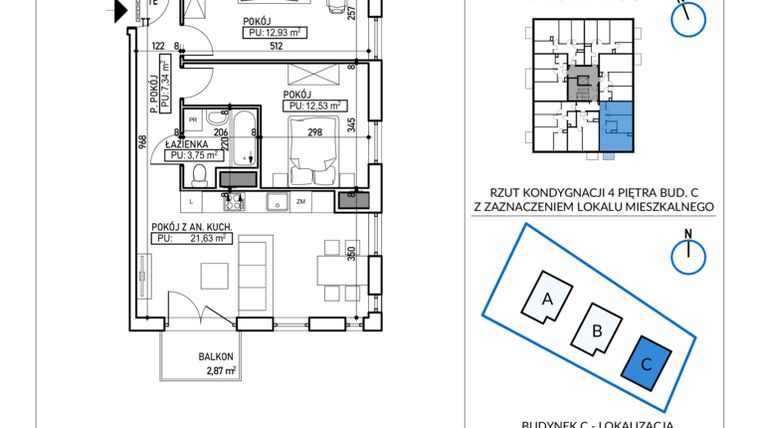 Rzut - Mieszkanie na sprzedaż 3 pokoje o powierzchni 58,18 m² - numer 5-33 w Jodłowicka 5