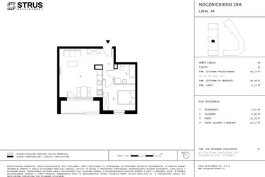 Rzut - Mieszkanie na sprzedaż 2 pokoje o powierzchni 46 m² - numer A9.P4 w Nocznickiego 29 bud. A