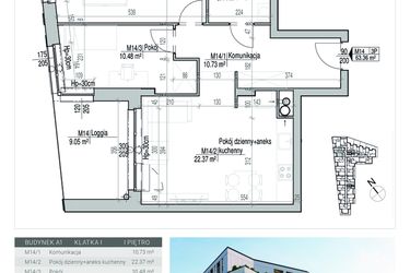 Rzut - Mieszkanie na sprzedaż 3 pokoje o powierzchni 63,36 m² - numer 14 w Aleja