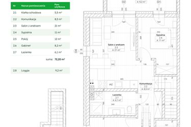 Rzut - Mieszkanie na sprzedaż 4 pokoje o powierzchni 72,2 m² - numer A1M2 w Nefrytowa Park