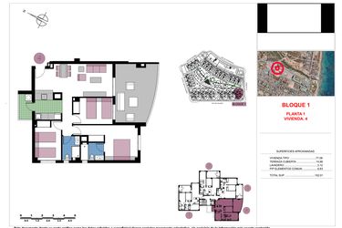 Rzut - Mieszkanie na sprzedaż 3 pokoje o powierzchni 102,01 m² - numer 1-4 w Apartamenty w Mil Palmeras - 71919041