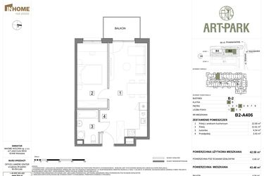 Rzut - Mieszkanie na sprzedaż 2 pokoje o powierzchni 43,48 m² - numer B.2.A406 w ArtPark
