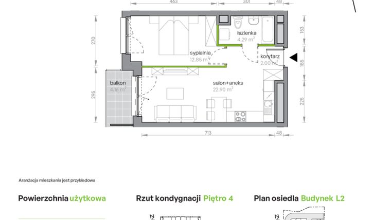 Rzut - Mieszkanie na sprzedaż 2 pokoje o powierzchni 42,04 m² - numer L2/4/32 w Legnicka Vita