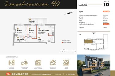 Rzut - Mieszkanie na sprzedaż 3 pokoje o powierzchni 48,25 m² - numer A-1-5 w Iwaszkiewicza 40