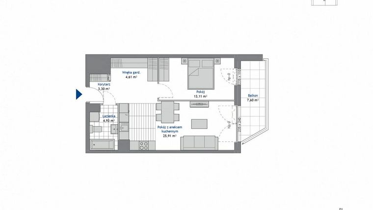 Rzut - Mieszkanie na sprzedaż 2 pokoje o powierzchni 51,86 m² - numer 7.6 w SEAHall