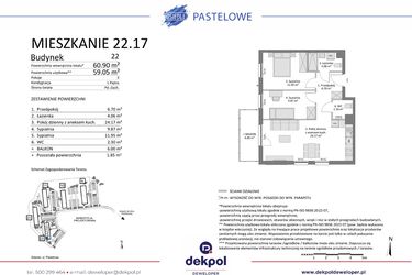 Rzut - Mieszkanie na sprzedaż 3 pokoje o powierzchni 59,05 m² - numer 22.17 w Osiedle Pastelowe etap IV