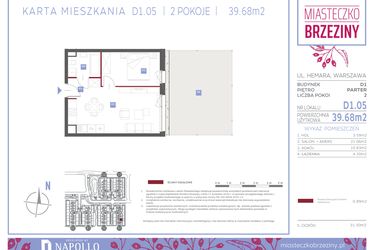Rzut - Mieszkanie na sprzedaż 2 pokoje o powierzchni 39,68 m² - numer D1.05 w Miasteczko Brzeziny II