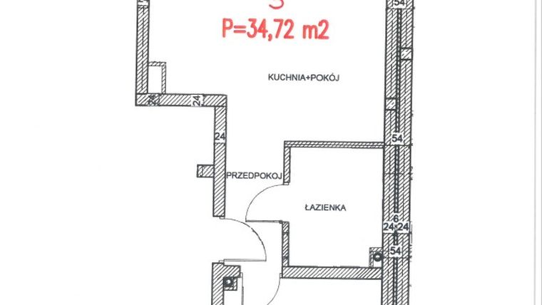 Rzut - Mieszkanie na sprzedaż 1 pokój o powierzchni 34,72 m² - numer 3 w Apartamenty Kochanowskiego