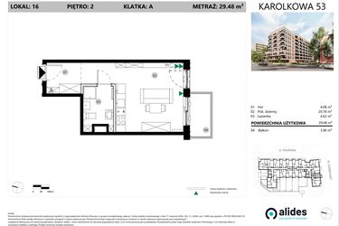 Rzut - Mieszkanie na sprzedaż 1 pokój o powierzchni 29,48 m² - numer A.02.L.16 w ReVola