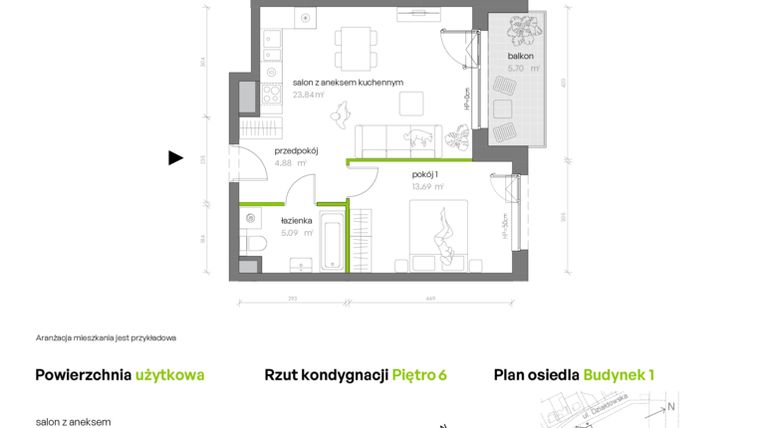 Rzut - Mieszkanie na sprzedaż 2 pokoje o powierzchni 48,03 m² - numer 1.06.M71 w Morska Vita