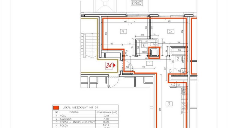 Rzut - Mieszkanie na sprzedaż 2 pokoje o powierzchni 34,25 m² - numer D.34 w Młyny Mogilska