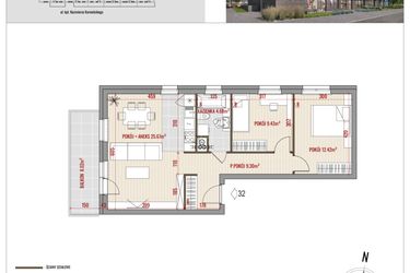 Rzut - Mieszkanie na sprzedaż 3 pokoje o powierzchni 61,51 m² - numer B2.32 w HUZAR B2