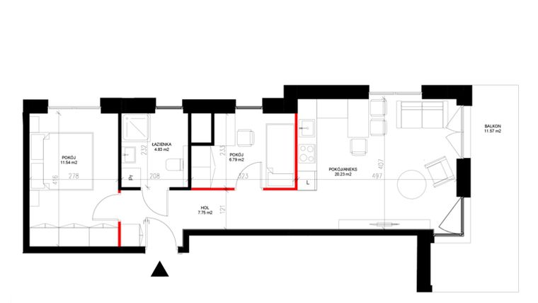 Rzut - Mieszkanie na sprzedaż 3 pokoje o powierzchni 51,13 m² - numer F.1.6 w INSPIRE ETAP V – bud. F, G
