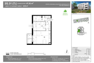 Rzut - Mieszkanie na sprzedaż 2 pokoje o powierzchni 47,52 m² - numer 2G.31.7 w Zielone Zamienie IX