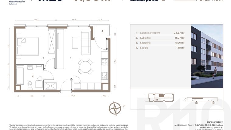 Rzut - Mieszkanie na sprzedaż 2 pokoje o powierzchni 41 m² - numer 29 w Radzikowskiego 110
