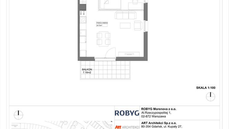 Rzut - Mieszkanie na sprzedaż 1 pokój o powierzchni 33,87 m² - numer 3.10.1M08 w Szumilas etap III