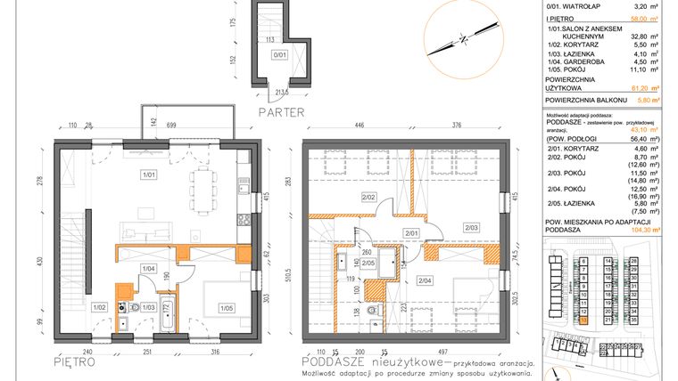 Rzut - Mieszkanie na sprzedaż 3 pokoje o powierzchni 61,2 m² - numer 13A w Małe Wilczyce etap 9