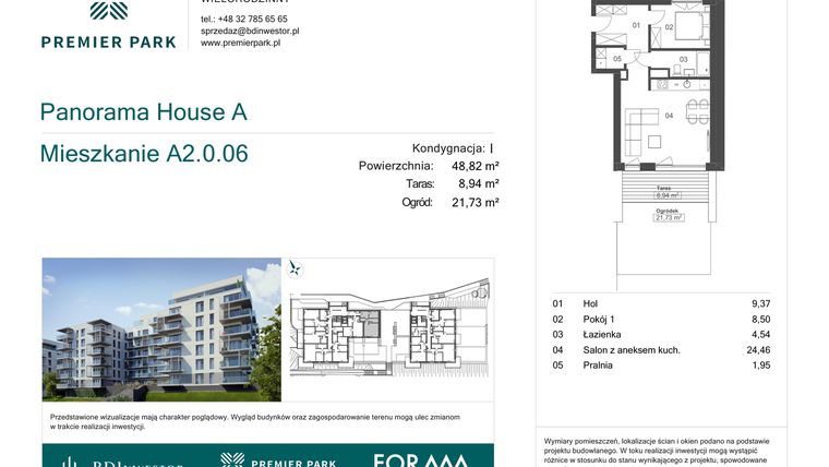 Rzut - Mieszkanie na sprzedaż 2 pokoje o powierzchni 48,82 m² - numer A2.0.06 w Premier Park II