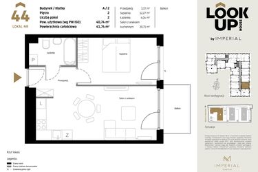 Rzut - Mieszkanie na sprzedaż 2 pokoje o powierzchni 40,74 m² - numer A44 w Look Up House