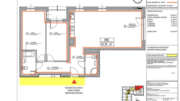 Rzut - Mieszkanie na sprzedaż 3 pokoje o powierzchni 81,79 m² - numer 3.55 w Czerwieńskiego 3