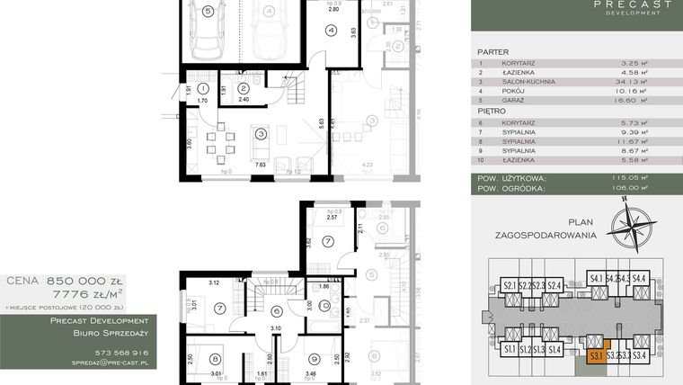 Rzut - Dom na sprzedaż 6 pokoi o powierzchni 109,31 m² - numer S3.1 w Osiedle Sosnowe Łazy