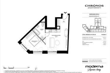Rzut - Mieszkanie na sprzedaż 2 pokoje o powierzchni 43,97 m² - numer 220 w Chronos etap II