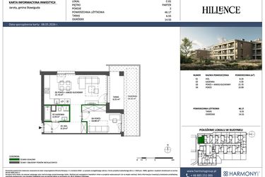 Rzut - Mieszkanie na sprzedaż 2 pokoje o powierzchni 46,17 m² - numer C-01 w Hillence etap 3