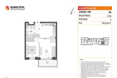 Rzut - Mieszkanie na sprzedaż 2 pokoje o powierzchni 39,91 m² - numer C16.30 w Konstelacja etap VI