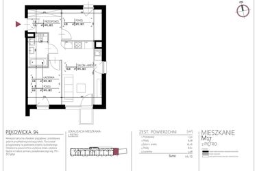 Rzut - Mieszkanie na sprzedaż 3 pokoje o powierzchni 67,73 m² - numer M17 w Kuźnicy Kołłątajowskiej 42