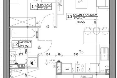 Rzut - Mieszkanie na sprzedaż 3 pokoje o powierzchni 56,89 m² - numer 52B w Osiedle Młodych etap VIII