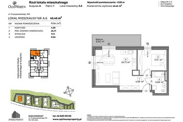 Rzut - Mieszkanie na sprzedaż 2 pokoje o powierzchni 45,45 m² - numer A.6 w Och!Widzew