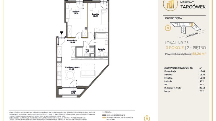 Rzut - Mieszkanie na sprzedaż 3 pokoje o powierzchni 68,09 m² - numer 25 w Markowy Targówek