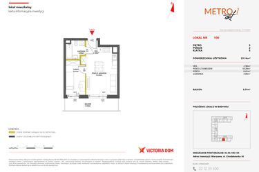 Rzut - Mieszkanie na sprzedaż 2 pokoje o powierzchni 33,16 m² - numer 108 w Metro Art 7