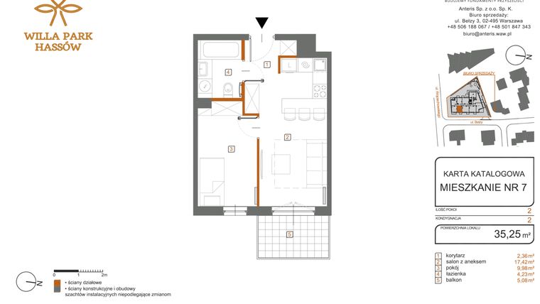 Rzut - Mieszkanie na sprzedaż 2 pokoje o powierzchni 35,25 m² - numer 7 w Willa Park Hassów